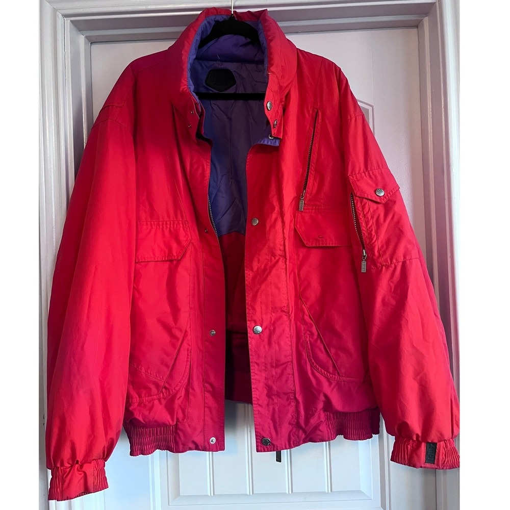Killy France Ski Jacket Red Purple Mens Full Zip Puffer Winter Warm Coat L/XL‎